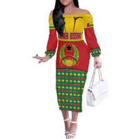 Guinea Bissau Family Matching Off The Shoulder Long Sleeve Dress and Hawaiian Shirt with Red Yellow Green Geometric Design - Wonder Print Shop