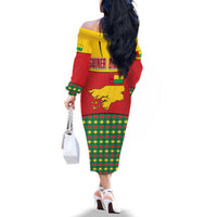 Guinea Bissau Family Matching Off The Shoulder Long Sleeve Dress and Hawaiian Shirt with Red Yellow Green Geometric Design - Wonder Print Shop