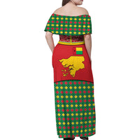 Guinea Bissau Family Matching Off Shoulder Maxi Dress and Hawaiian Shirt with Red Yellow Green Geometric Design - Wonder Print Shop