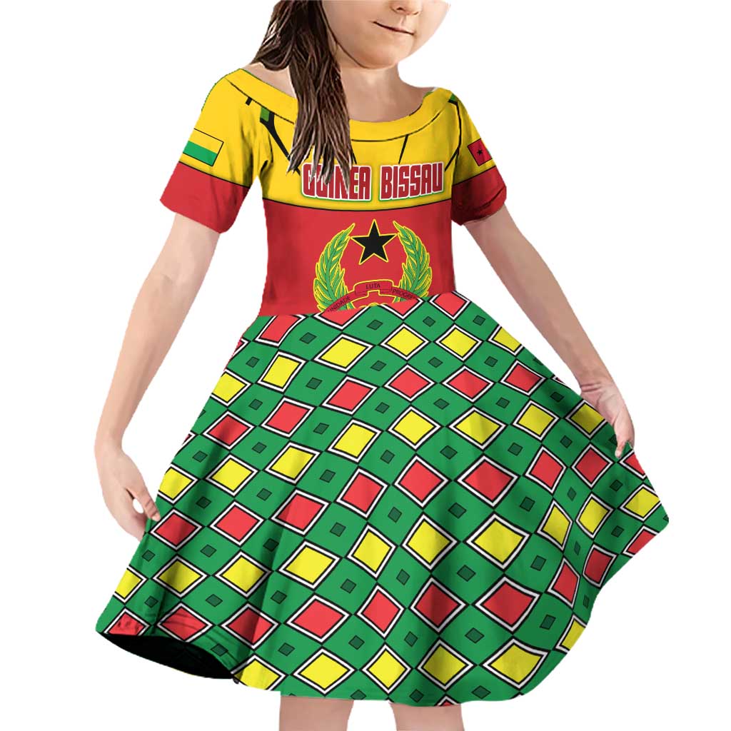 Guinea Bissau Family Matching Off Shoulder Short Dress and Hawaiian Shirt with Red Yellow Green Geometric Design - Wonder Print Shop