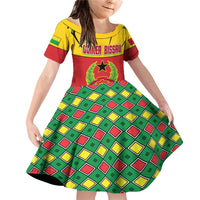 Guinea Bissau Family Matching Off Shoulder Short Dress and Hawaiian Shirt with Red Yellow Green Geometric Design - Wonder Print Shop