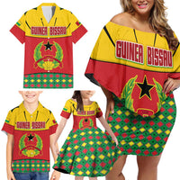 Guinea Bissau Family Matching Off Shoulder Short Dress and Hawaiian Shirt with Red Yellow Green Geometric Design - Wonder Print Shop