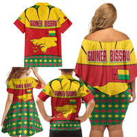 Guinea Bissau Family Matching Off Shoulder Short Dress and Hawaiian Shirt with Red Yellow Green Geometric Design - Wonder Print Shop