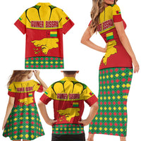 Guinea Bissau Family Matching Short Sleeve Bodycon Dress and Hawaiian Shirt with Red Yellow Green Geometric Design - Wonder Print Shop