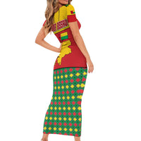 Guinea Bissau Family Matching Short Sleeve Bodycon Dress and Hawaiian Shirt with Red Yellow Green Geometric Design - Wonder Print Shop