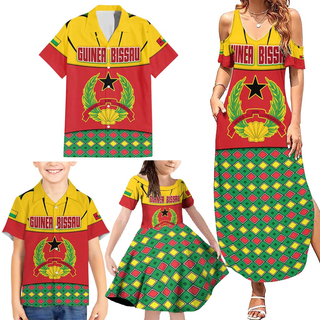 Guinea Bissau Family Matching Summer Maxi Dress and Hawaiian Shirt with Red Yellow Green Geometric Design - Wonder Print Shop