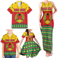 Guinea Bissau Family Matching Tank Maxi Dress and Hawaiian Shirt with Red Yellow Green Geometric Design - Wonder Print Shop