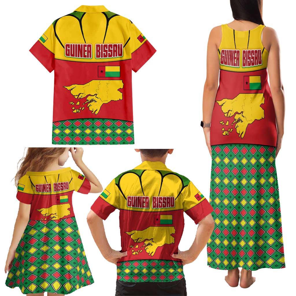 Guinea Bissau Family Matching Tank Maxi Dress and Hawaiian Shirt with Red Yellow Green Geometric Design - Wonder Print Shop
