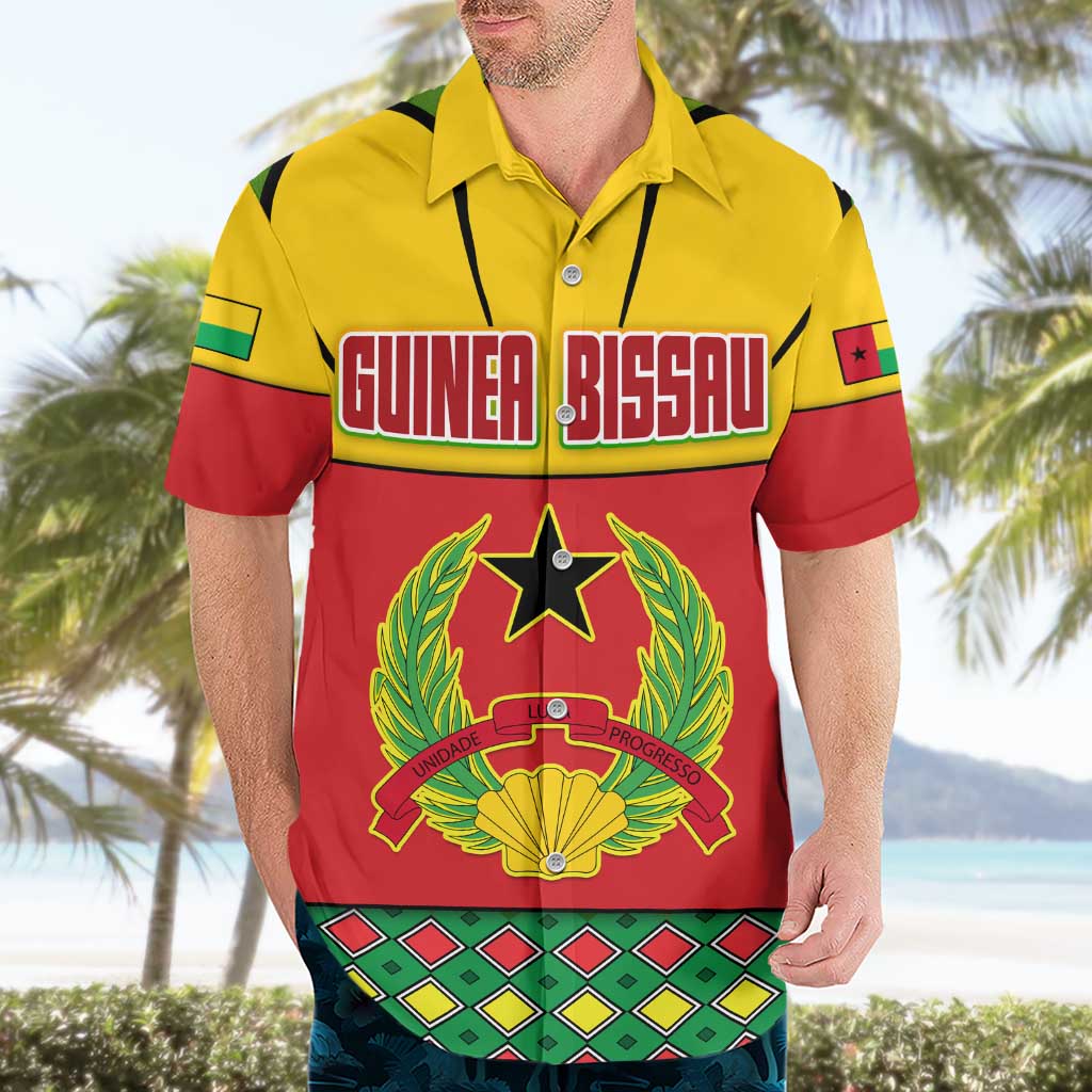 Guinea Bissau Hawaiian Shirt with Red Yellow Green Geometric Design - Wonder Print Shop