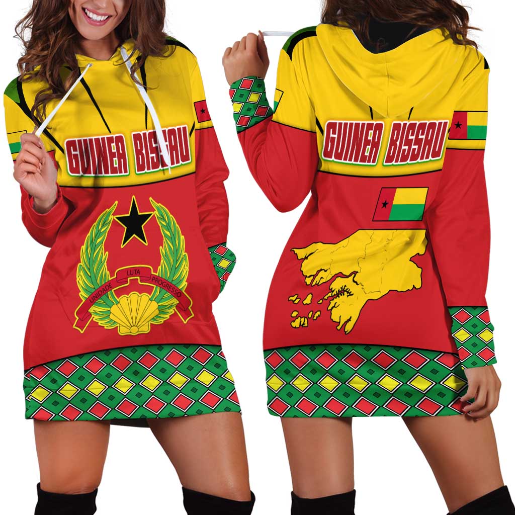 Guinea Bissau Hoodie Dress with Red Yellow Green Geometric Design - Wonder Print Shop