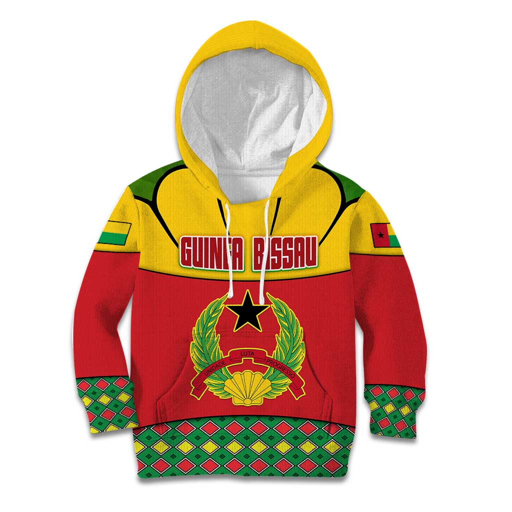 Guinea Bissau Kid Hoodie with Red Yellow Green Geometric Design - Wonder Print Shop