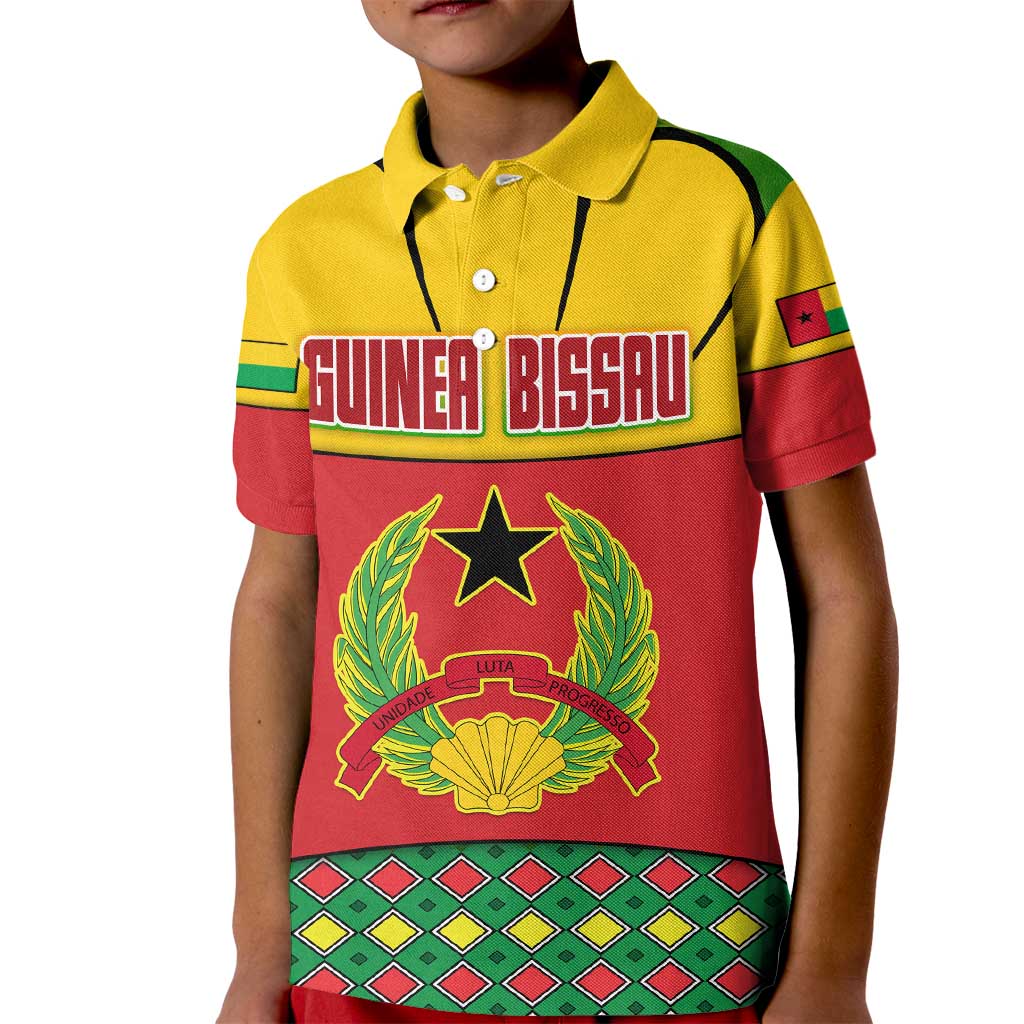 Guinea Bissau Kid Polo Shirt with Red Yellow Green Geometric Design - Wonder Print Shop