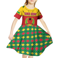 Guinea Bissau Kid Short Sleeve Dress with Red Yellow Green Geometric Design - Wonder Print Shop