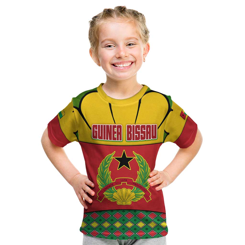 Guinea Bissau Kid T Shirt with Red Yellow Green Geometric Design - Wonder Print Shop