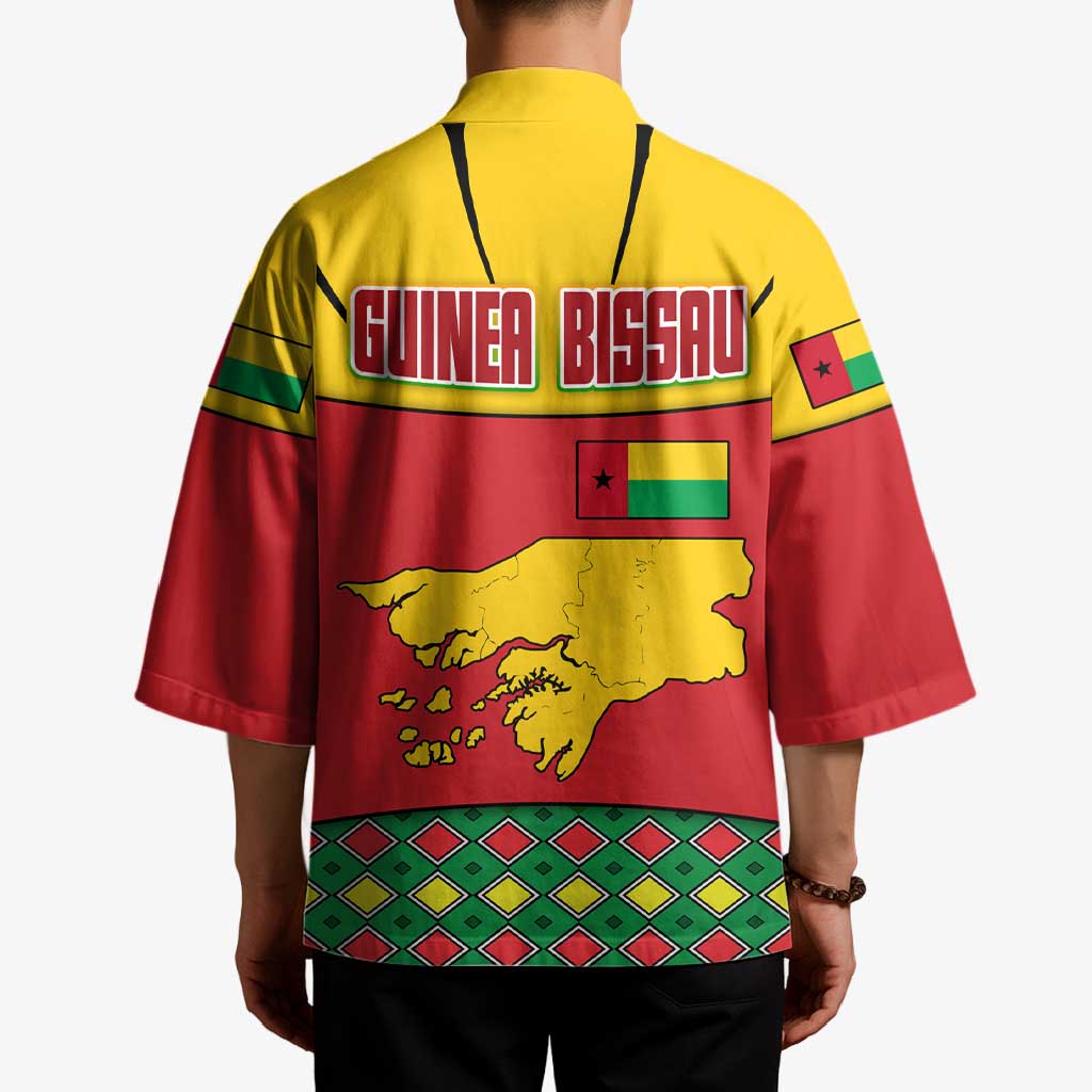Guinea Bissau Kimono with Red Yellow Green Geometric Design - Wonder Print Shop