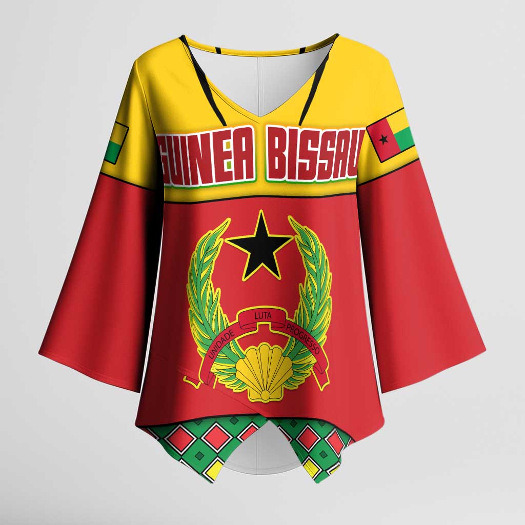 Guinea Bissau Kimono Sleeve Blouse with Red Yellow Green Geometric Design - Wonder Print Shop