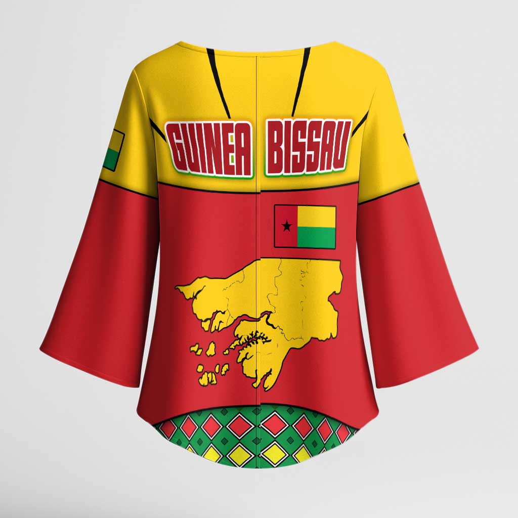 Guinea Bissau Kimono Sleeve Blouse with Red Yellow Green Geometric Design - Wonder Print Shop