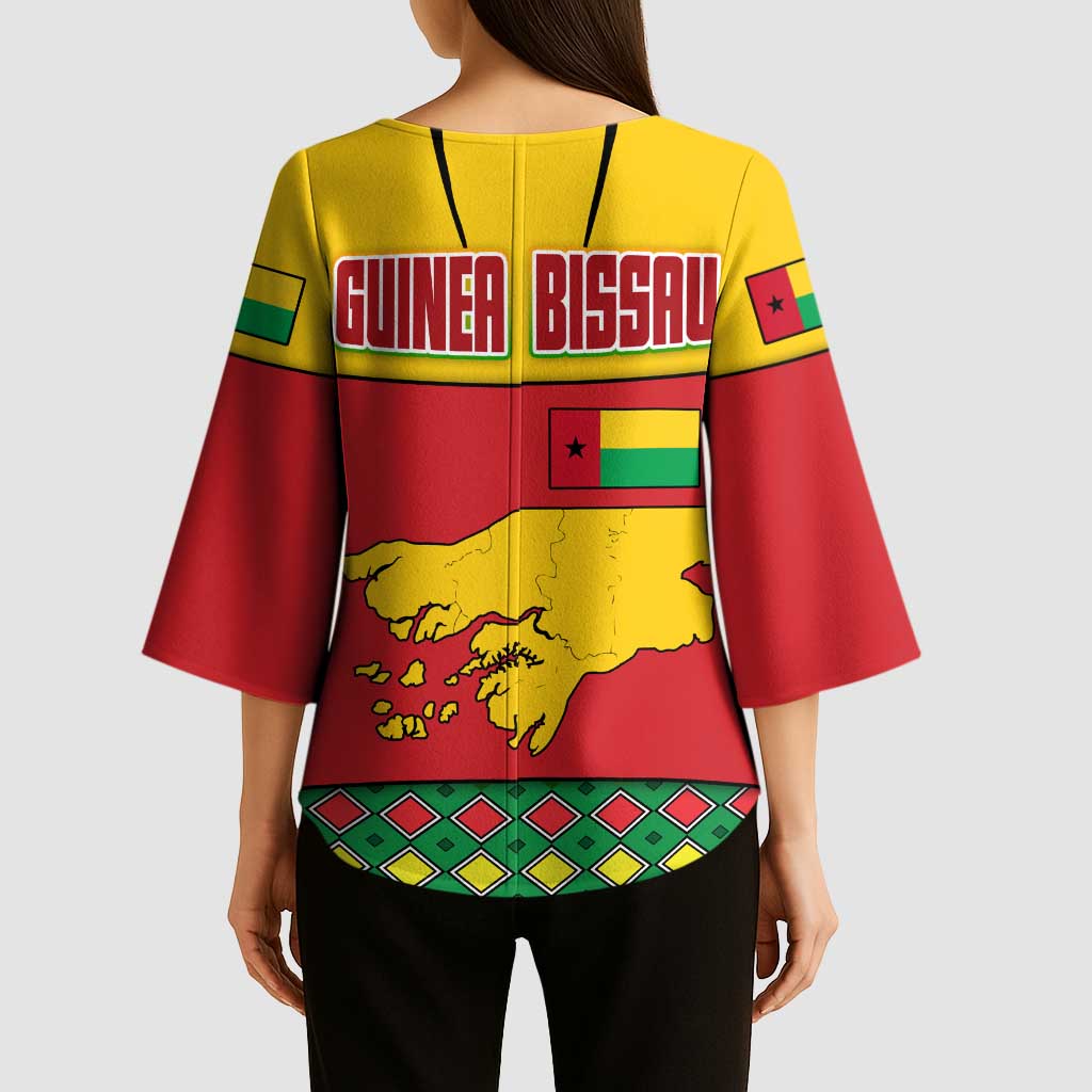 Guinea Bissau Kimono Sleeve Blouse with Red Yellow Green Geometric Design - Wonder Print Shop