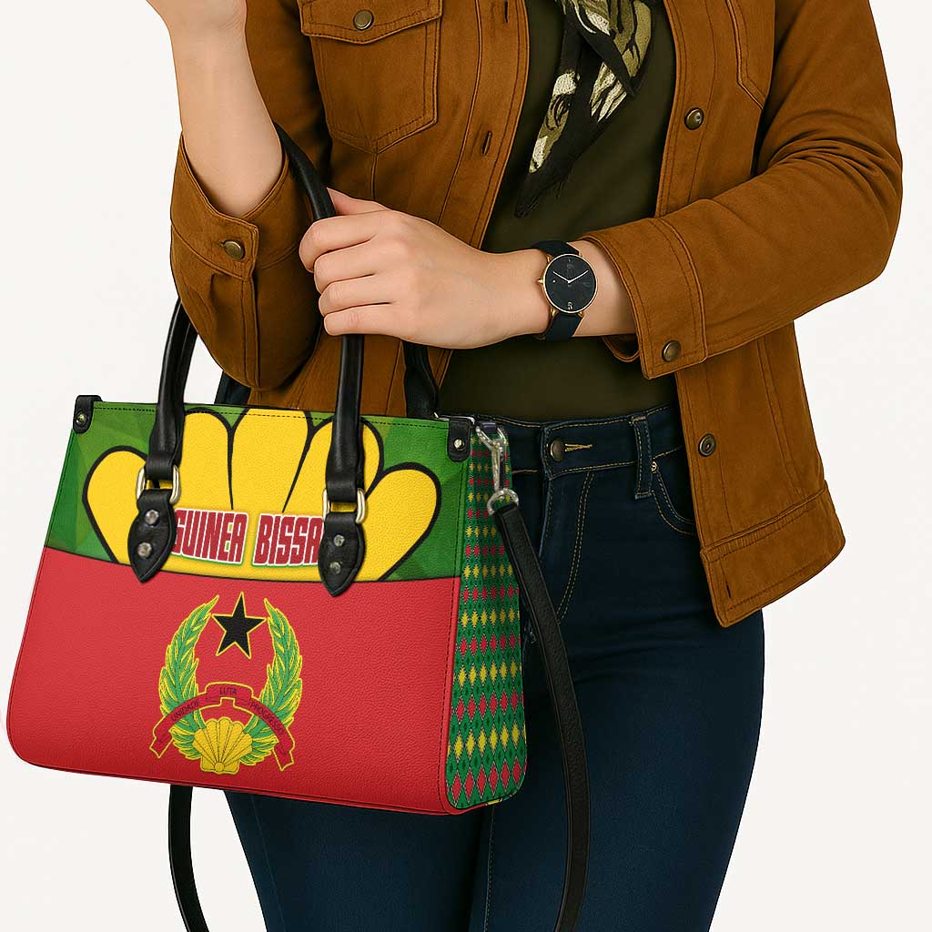 Guinea Bissau Leather Bag with Red Yellow Green Geometric Design - Wonder Print Shop