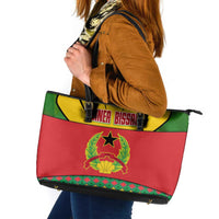 Guinea Bissau Leather Tote Bag with Red Yellow Green Geometric Design - Wonder Print Shop