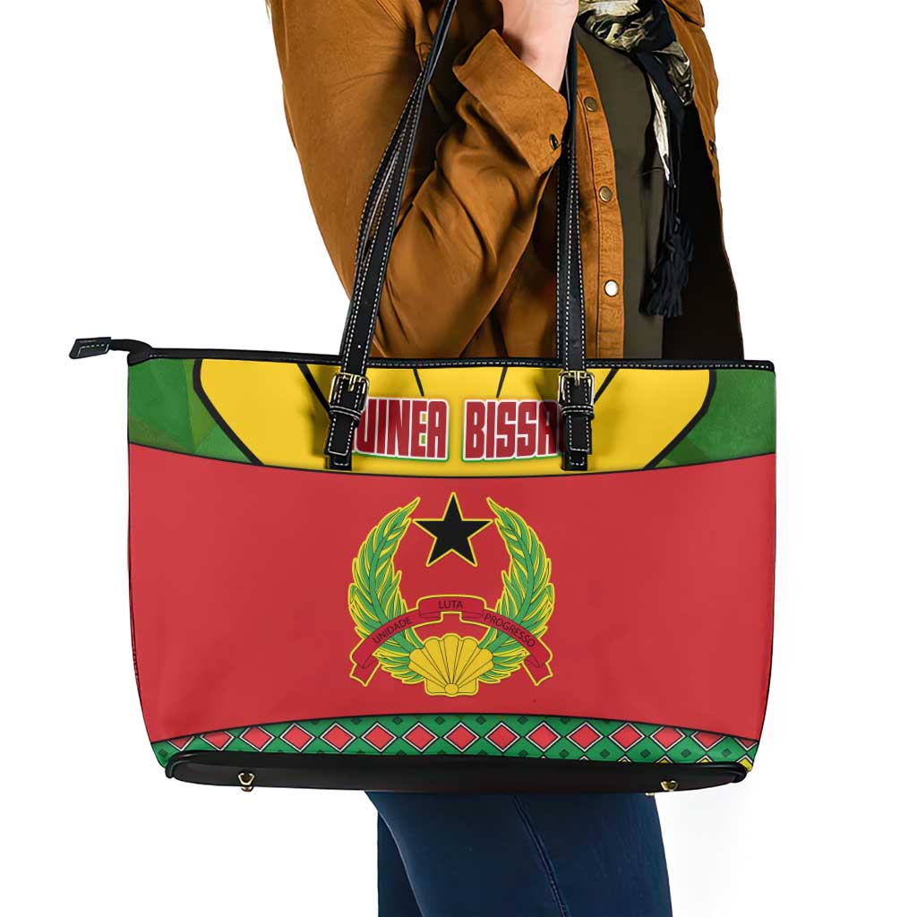 Guinea Bissau Leather Tote Bag with Red Yellow Green Geometric Design - Wonder Print Shop