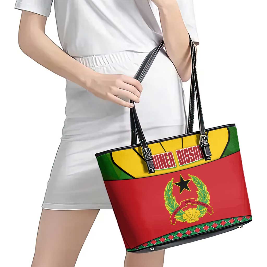 Guinea Bissau Leather Tote Bag with Red Yellow Green Geometric Design - Wonder Print Shop