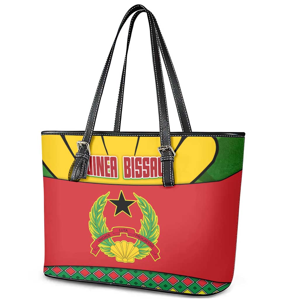 Guinea Bissau Leather Tote Bag with Red Yellow Green Geometric Design - Wonder Print Shop