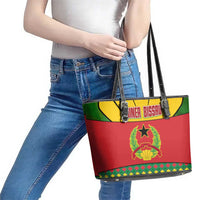 Guinea Bissau Leather Tote Bag with Red Yellow Green Geometric Design - Wonder Print Shop