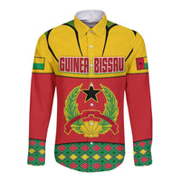 Guinea Bissau Long Sleeve Button Shirt with Red Yellow Green Geometric Design - Wonder Print Shop