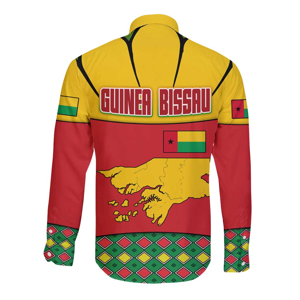 Guinea Bissau Long Sleeve Button Shirt with Red Yellow Green Geometric Design - Wonder Print Shop