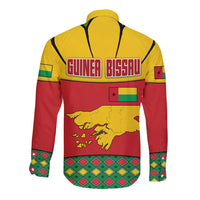 Guinea Bissau Long Sleeve Button Shirt with Red Yellow Green Geometric Design - Wonder Print Shop
