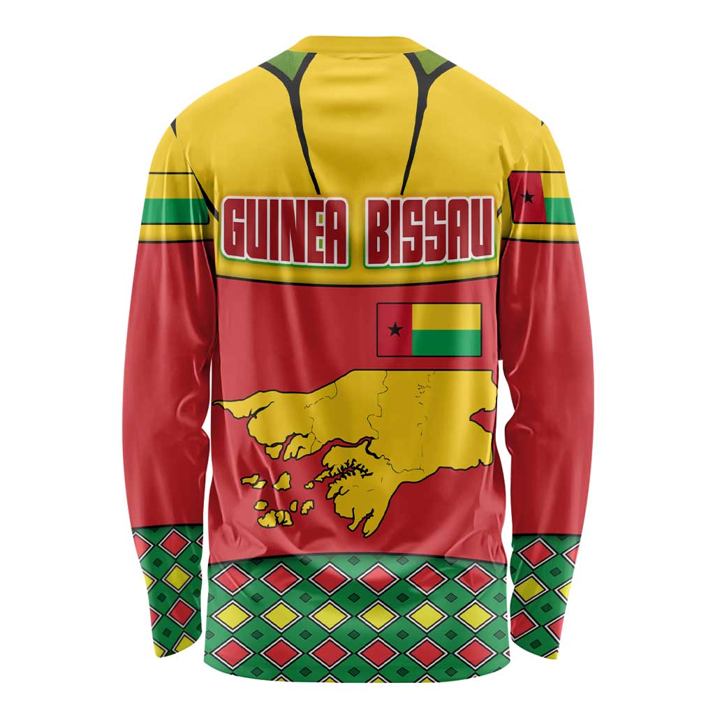 Guinea Bissau Long Sleeve Shirt with Red Yellow Green Geometric Design - Wonder Print Shop