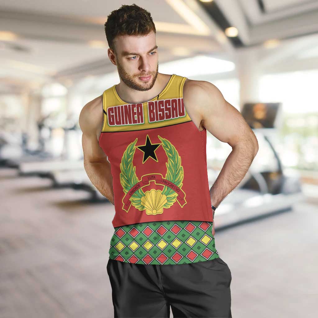 Guinea Bissau Men Tank Top with Red Yellow Green Geometric Design - Wonder Print Shop
