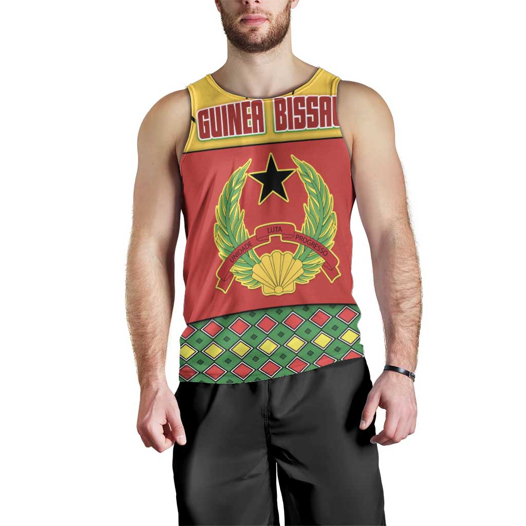 Guinea Bissau Men Tank Top with Red Yellow Green Geometric Design - Wonder Print Shop