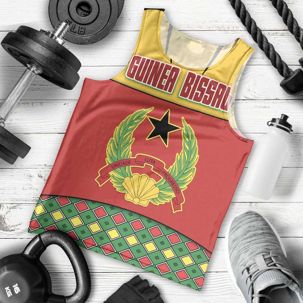 Guinea Bissau Men Tank Top with Red Yellow Green Geometric Design - Wonder Print Shop