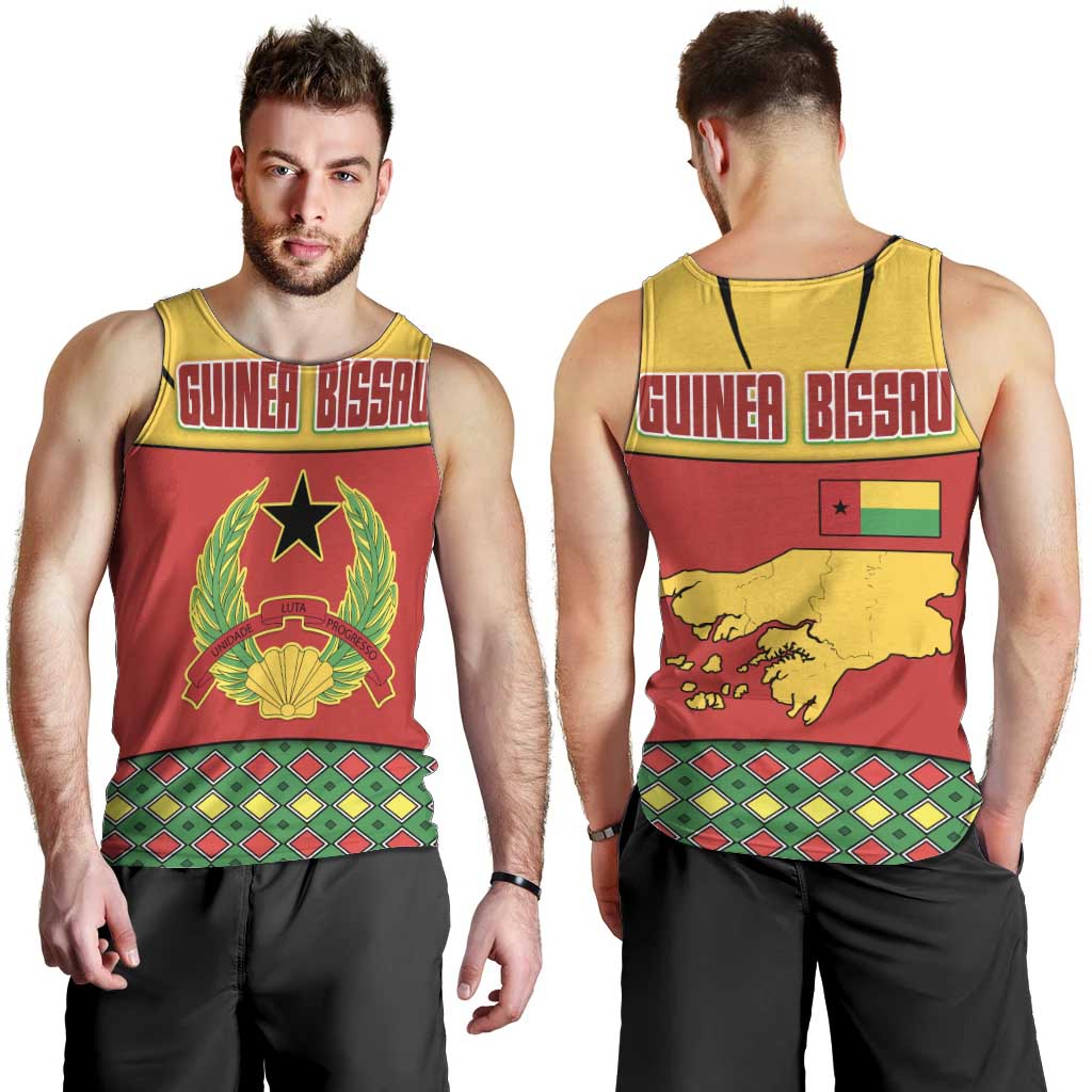Guinea Bissau Men Tank Top with Red Yellow Green Geometric Design - Wonder Print Shop