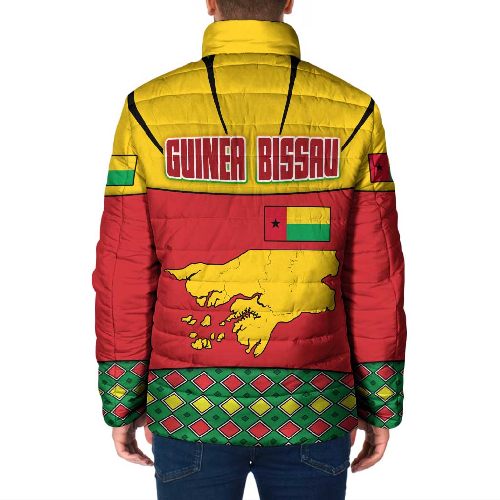 Guinea Bissau Padded Jacket with Red Yellow Green Geometric Design - Wonder Print Shop
