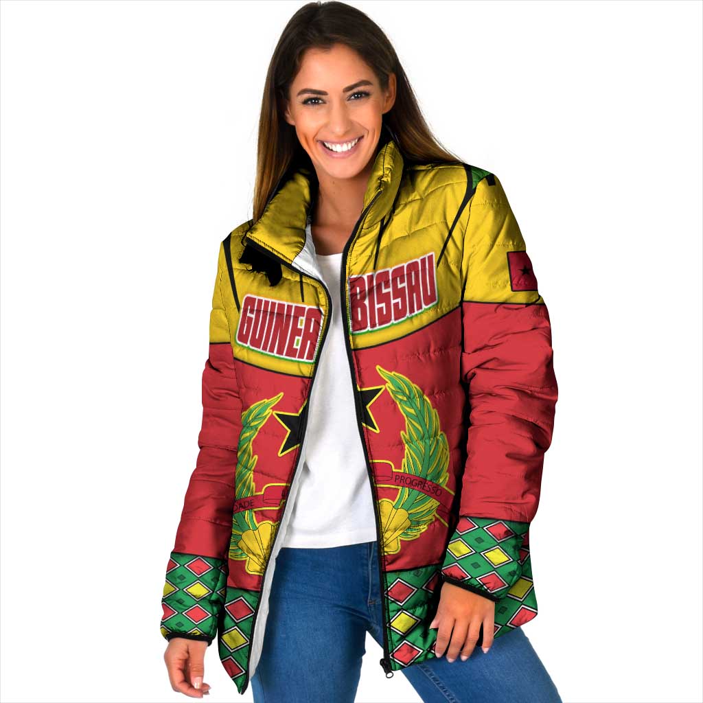 Guinea Bissau Padded Jacket with Red Yellow Green Geometric Design - Wonder Print Shop
