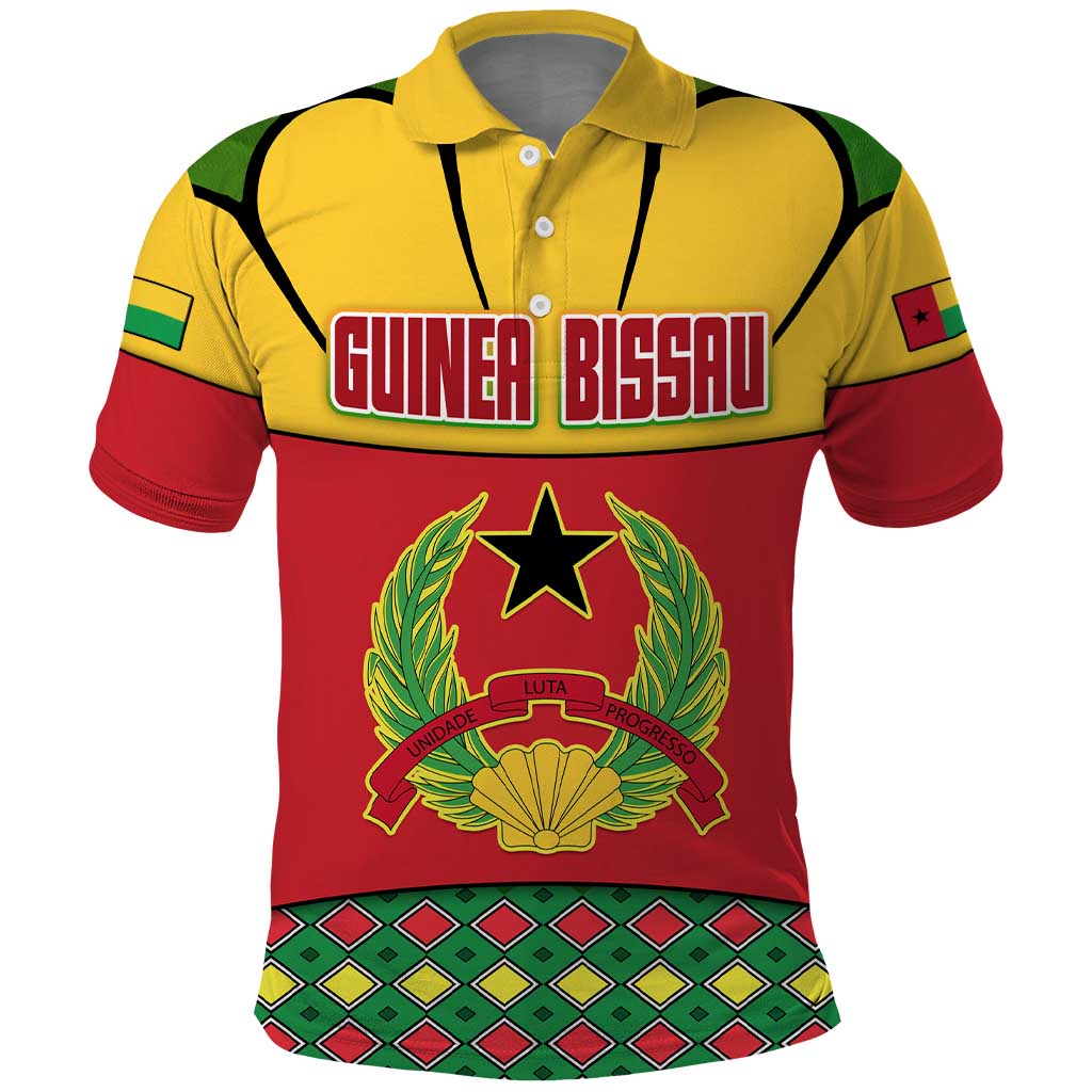 Guinea Bissau Polo Shirt with Red Yellow Green Geometric Design - Wonder Print Shop