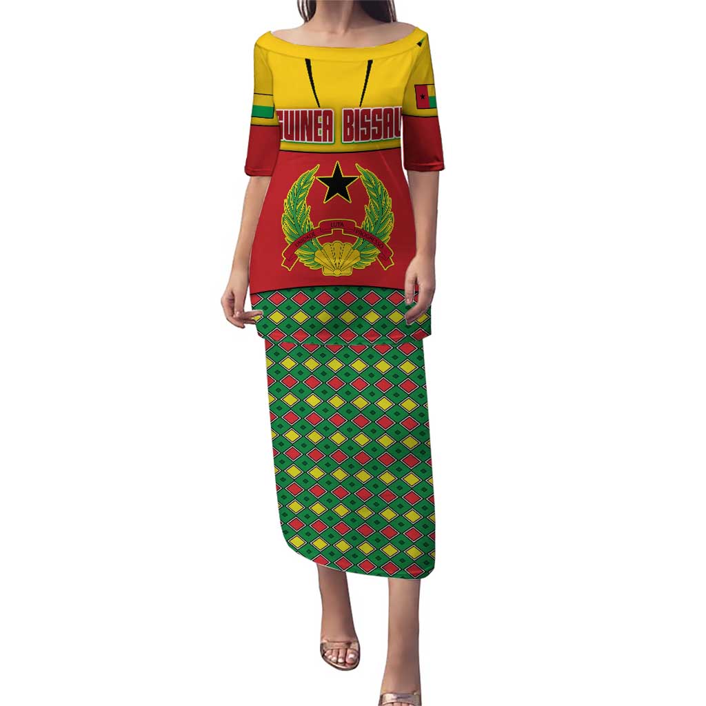 Guinea Bissau Puletasi with Red Yellow Green Geometric Design - Wonder Print Shop