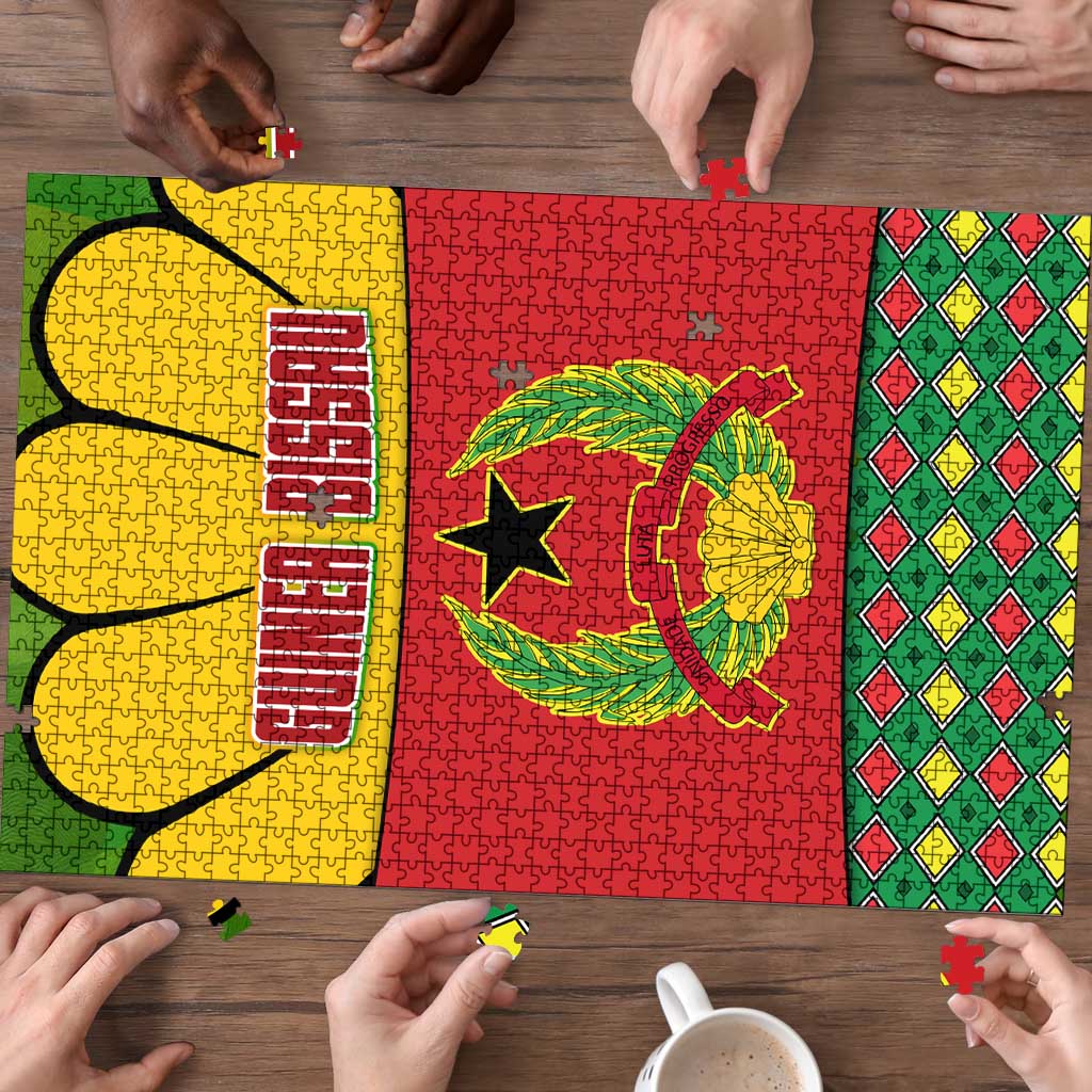 Guinea Bissau Puzzle with Red Yellow Green Geometric Design - Wonder Print Shop
