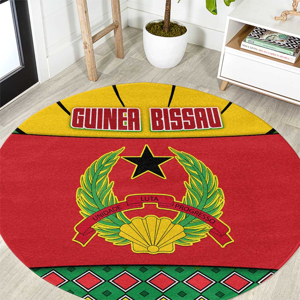 Guinea Bissau Round Carpet with Red Yellow Green Geometric Design - Wonder Print Shop