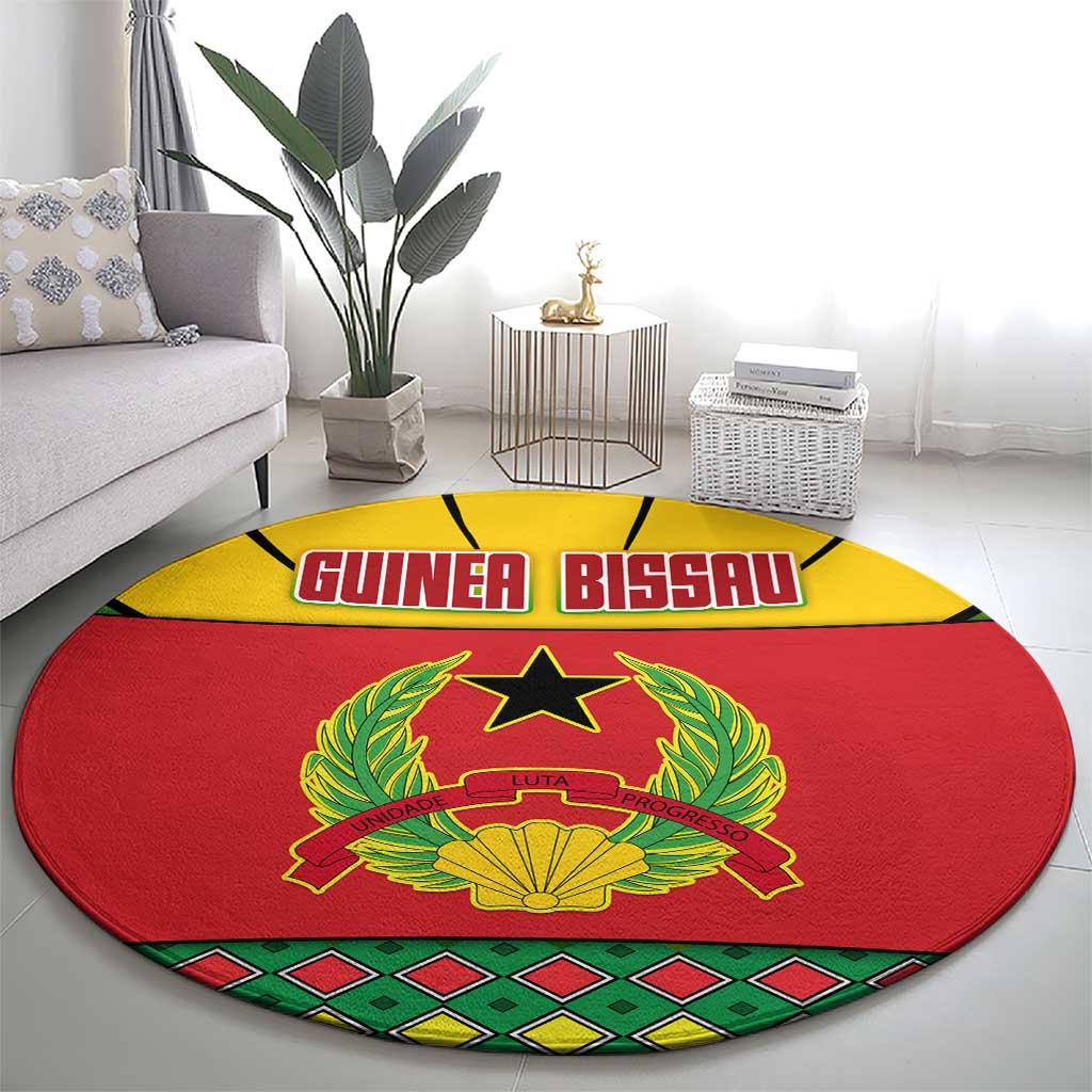 Guinea Bissau Round Carpet with Red Yellow Green Geometric Design - Wonder Print Shop