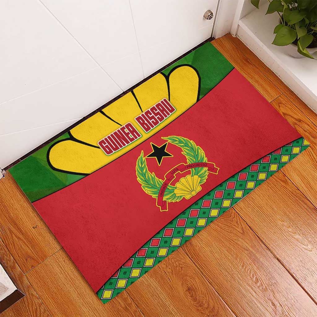 Guinea Bissau Rubber Doormat with Red Yellow Green Geometric Design - Wonder Print Shop