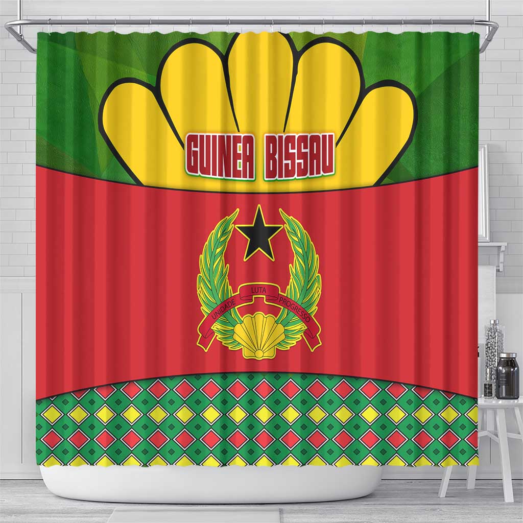 Guinea Bissau Shower Curtain with Red Yellow Green Geometric Design - Wonder Print Shop