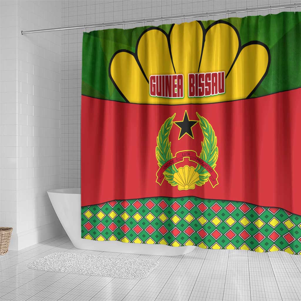 Guinea Bissau Shower Curtain with Red Yellow Green Geometric Design - Wonder Print Shop