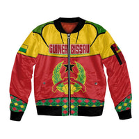 Guinea Bissau Sleeve Zip Bomber Jacket with Red Yellow Green Geometric Design - Wonder Print Shop
