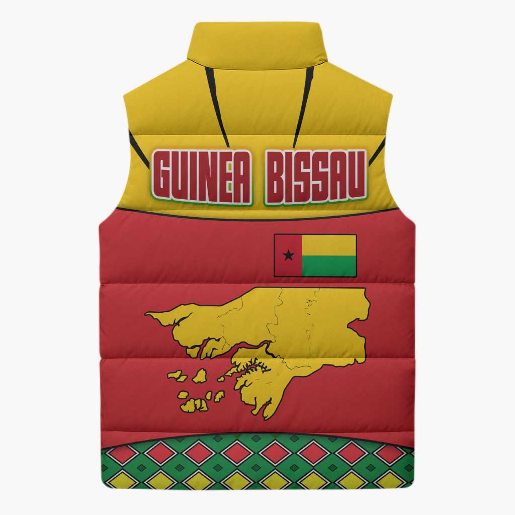 Guinea Bissau Sleeveless Puffer Jacket with Red Yellow Green Geometric Design - Wonder Print Shop