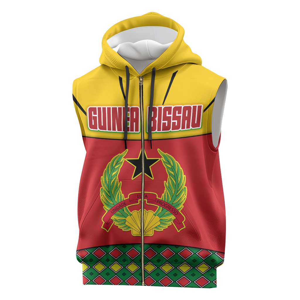 Guinea Bissau Sleeveless Zip Hoodie with Red Yellow Green Geometric Design - Wonder Print Shop