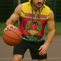 Guinea Bissau Sleeveless Zip Hoodie with Red Yellow Green Geometric Design - Wonder Print Shop